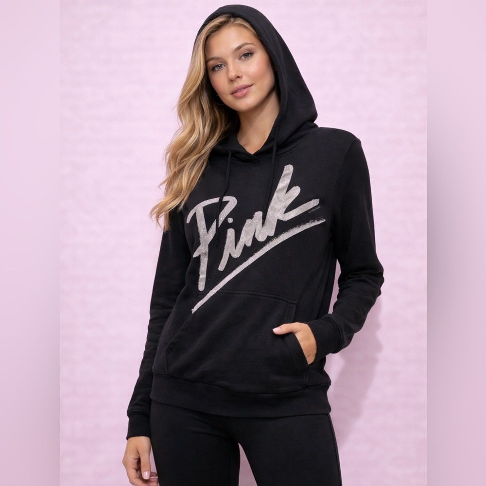 Vintage PINK Victoria's Secret Black Sweatshirt with Silver Logo